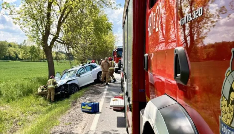 Wypadek w Tragaminie pod Malborkiem. Samochody wypadły z trasy (FOTO: sekc. Patryk Kleina/KP PSP Malbork)