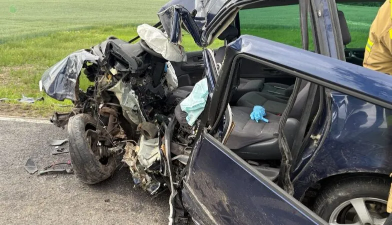 Wypadek w Starym Dzierzgoniu. Auto uderzyło w drzewo (FOTO: KWPSP Gdańsk)