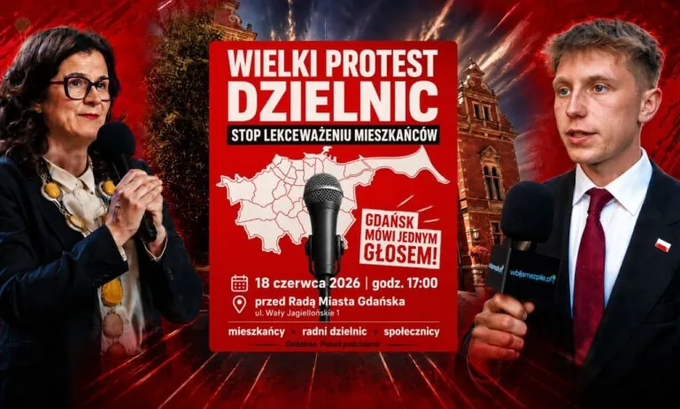 18 czerwca 2026 r. przed Rada Miasta Gdańska przy ul. Wały Jagiellońskie 1 manifestacja mieszkańców, radnych dzielnic i społeczników (FOTO: wbijamszpile.pl/gdansk.pl/organizatorzy)