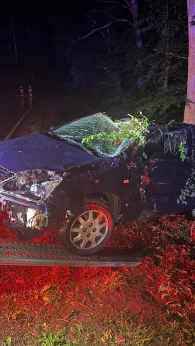 Dachowanie auta w Ryjewie. Cztery młode osoby trafiły do szpitala