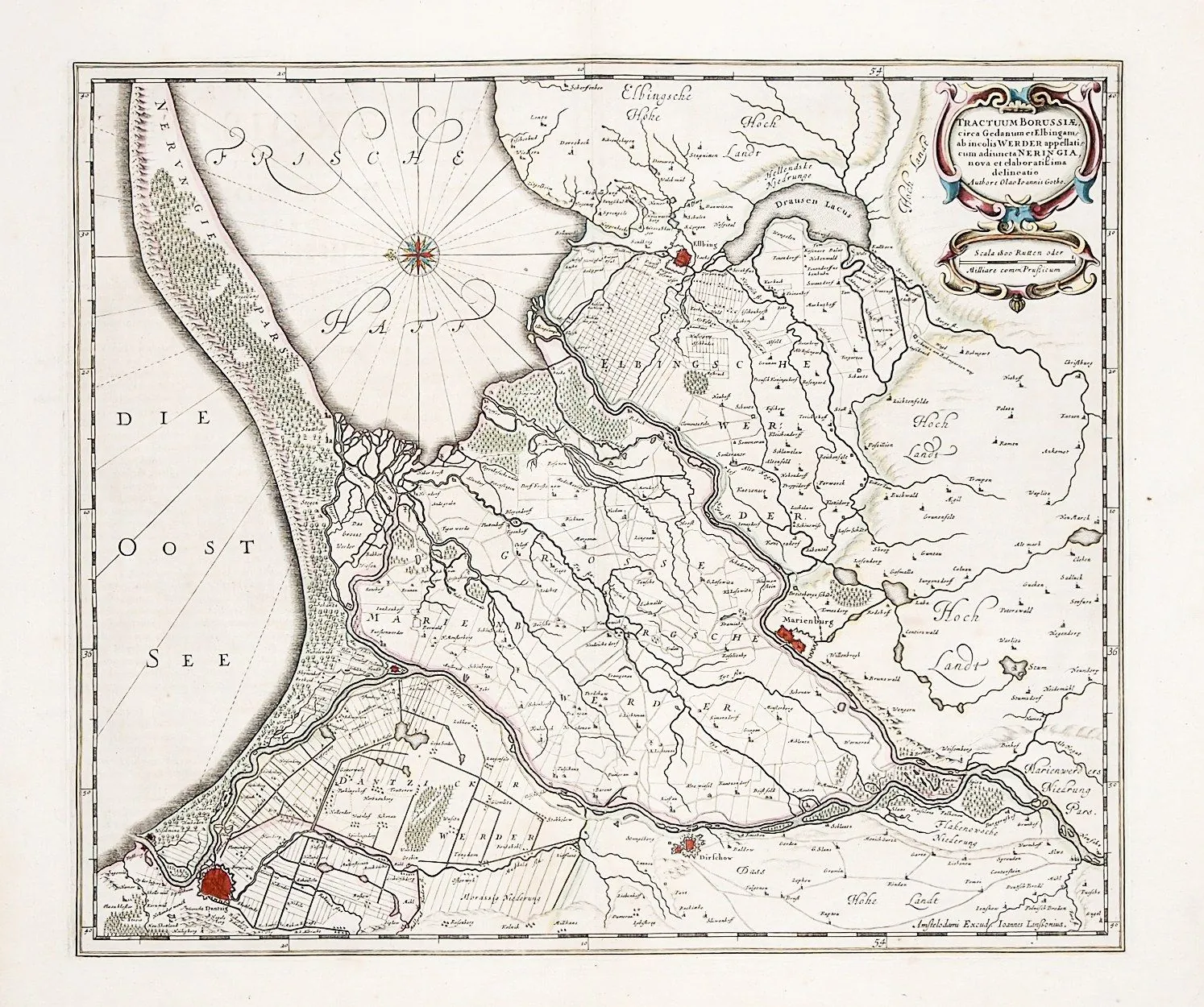 Mapa Żuław Wiślanych z XVII wieku.