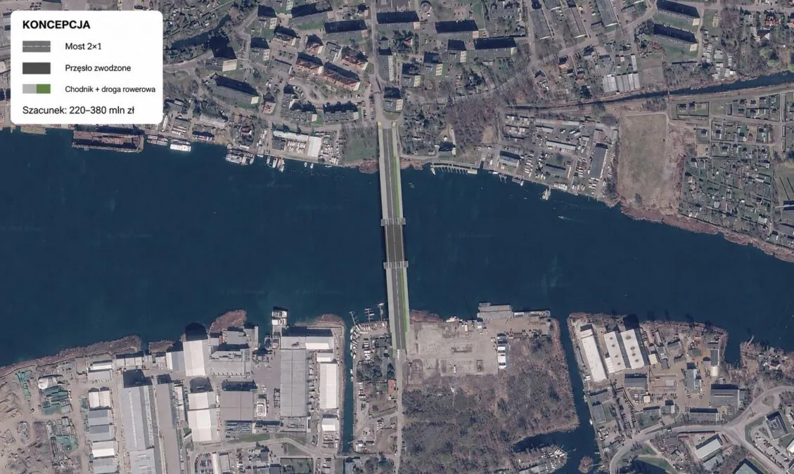 Tak mógłby wyglądać trzeci most na Wyspę Portową (FOTO Google Maps/wbijamszpile.pl)